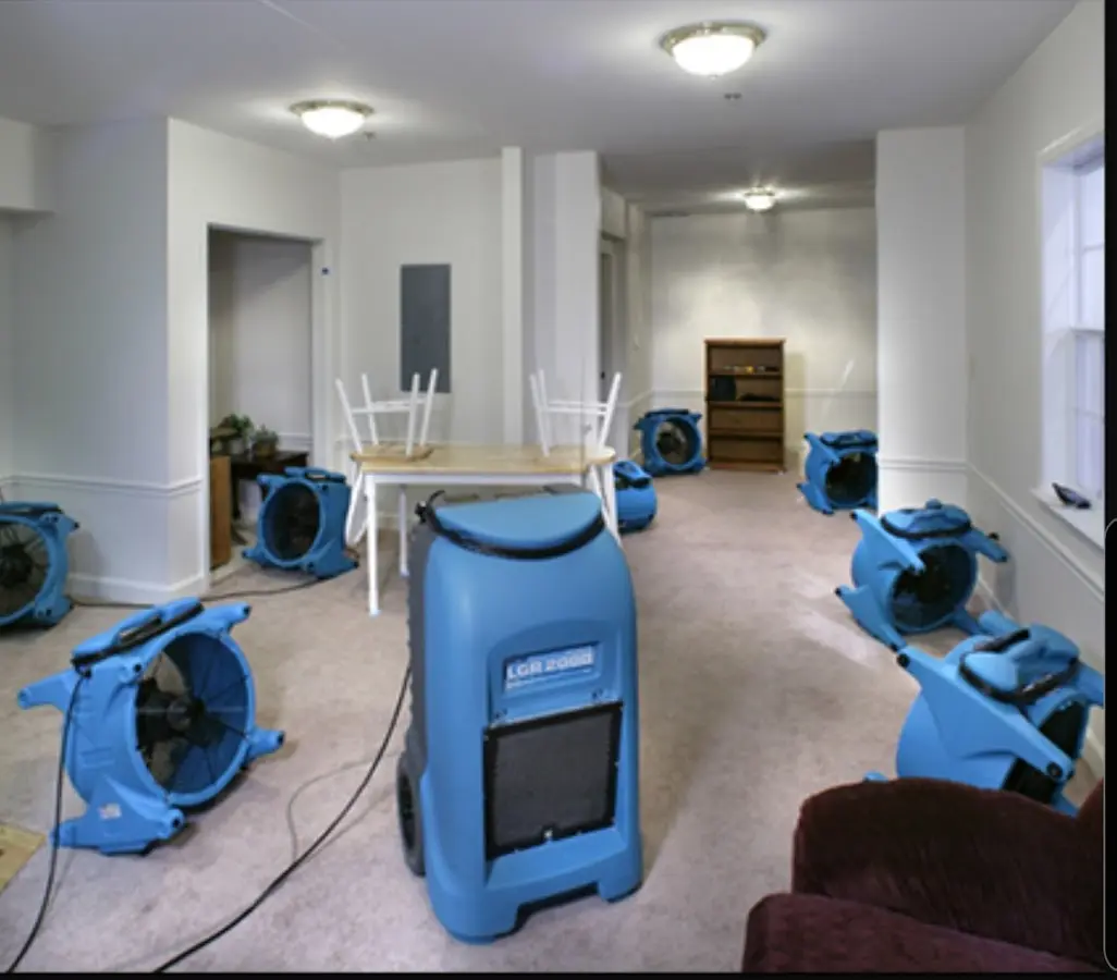 Air movers and dehumidifier setup for Water Extraction & Removal in Dexter