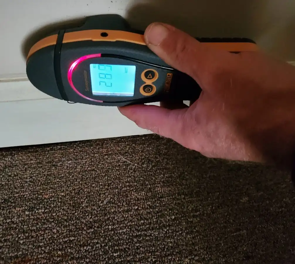 Moisture detection at baseboard during Storm Damage Restoration in Dexter